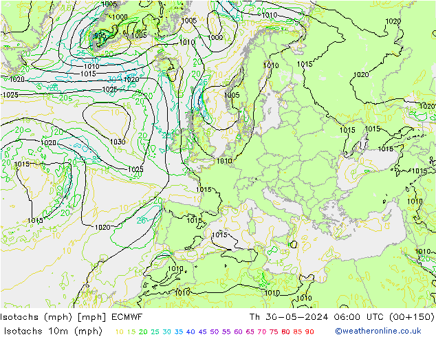 Isotachs (mph) ECMWF  30.05.2024 06 UTC