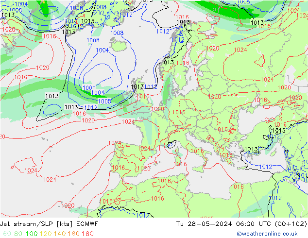 Corrente a getto ECMWF mar 28.05.2024 06 UTC