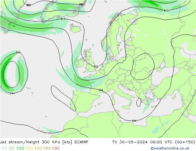 Jet stream/Height 300 hPa ECMWF Th 30.05.2024 06 UTC