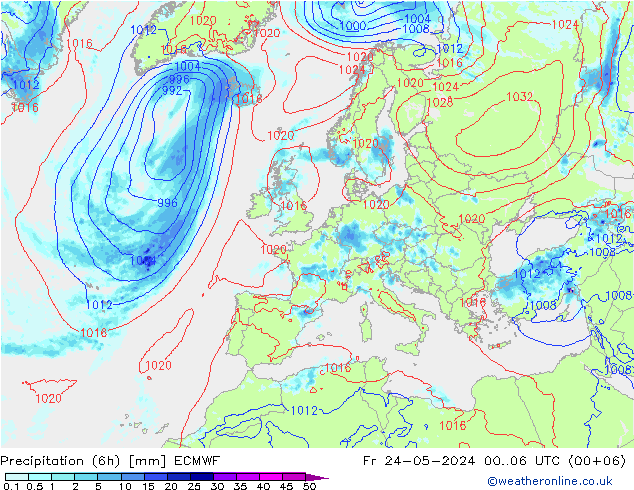 Z500/Rain (+SLP)/Z850 ECMWF Pá 24.05.2024 06 UTC