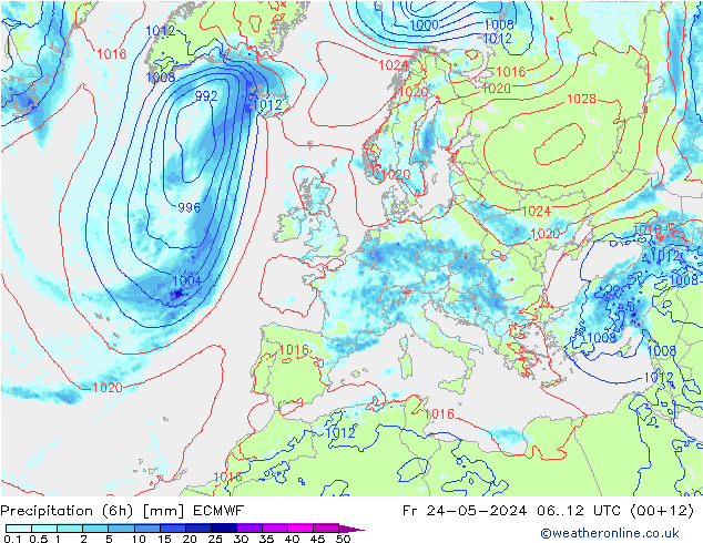 Z500/Rain (+SLP)/Z850 ECMWF Fr 24.05.2024 12 UTC