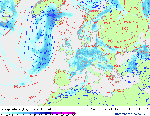 Z500/Rain (+SLP)/Z850 ECMWF vie 24.05.2024 18 UTC