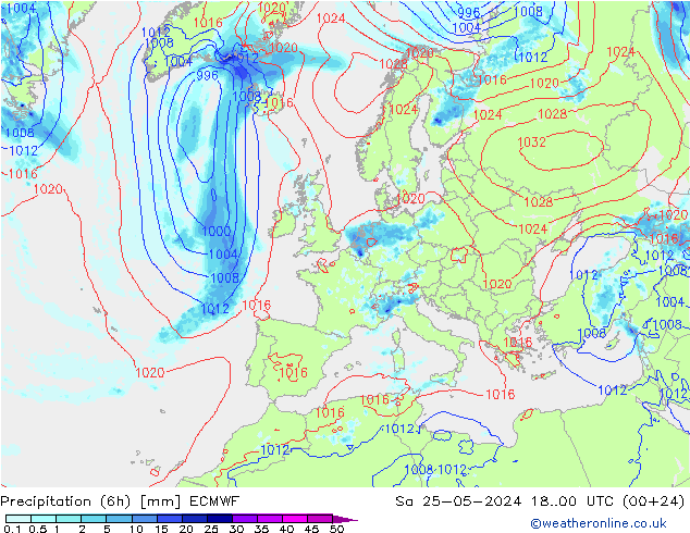 Z500/Rain (+SLP)/Z850 ECMWF sab 25.05.2024 00 UTC