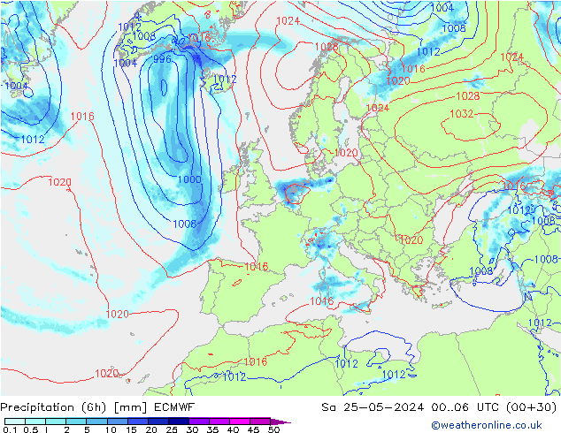 осадки (6h) ECMWF сб 25.05.2024 06 UTC