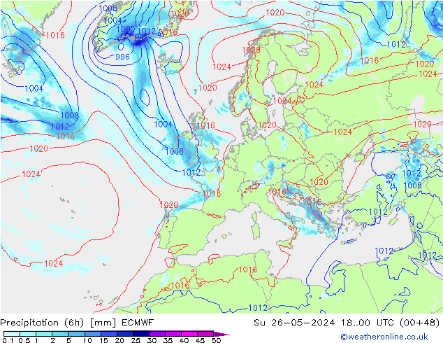 Z500/Rain (+SLP)/Z850 ECMWF Su 26.05.2024 00 UTC