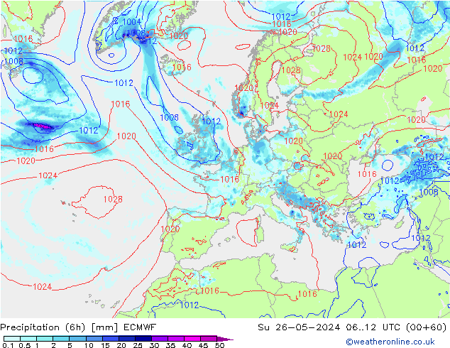 Z500/Rain (+SLP)/Z850 ECMWF Su 26.05.2024 12 UTC