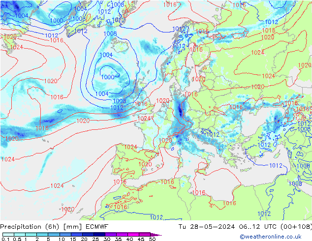 Z500/Rain (+SLP)/Z850 ECMWF Tu 28.05.2024 12 UTC