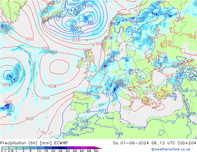 Z500/Rain (+SLP)/Z850 ECMWF So 01.06.2024 12 UTC