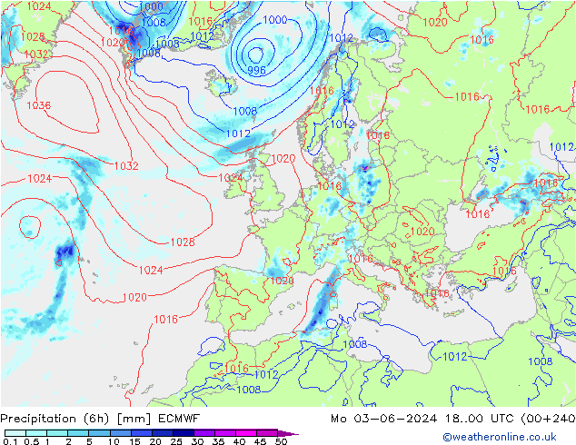 Nied. akkumuliert (6Std) ECMWF Mo 03.06.2024 00 UTC