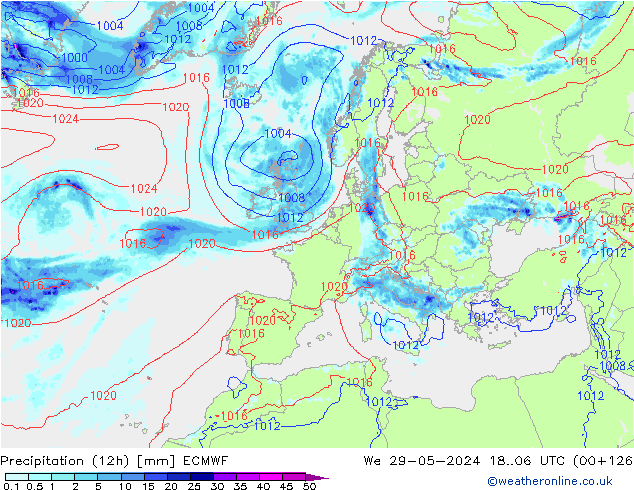 Precipitation (12h) ECMWF We 29.05.2024 06 UTC