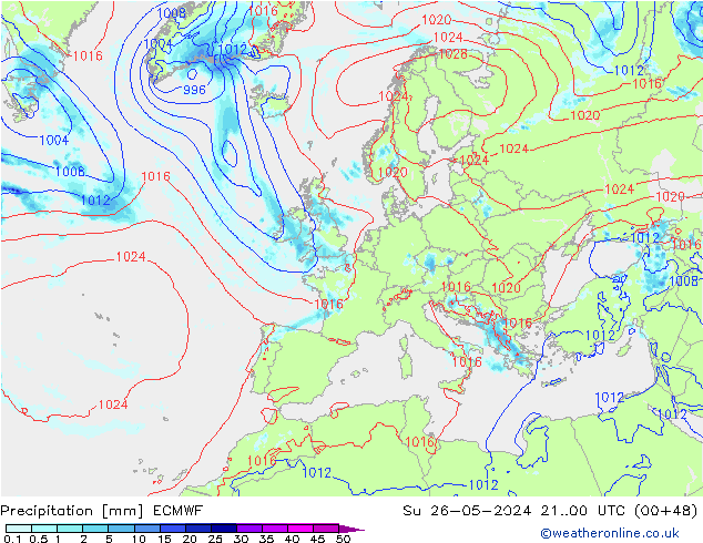 Precipitation ECMWF Su 26.05.2024 00 UTC