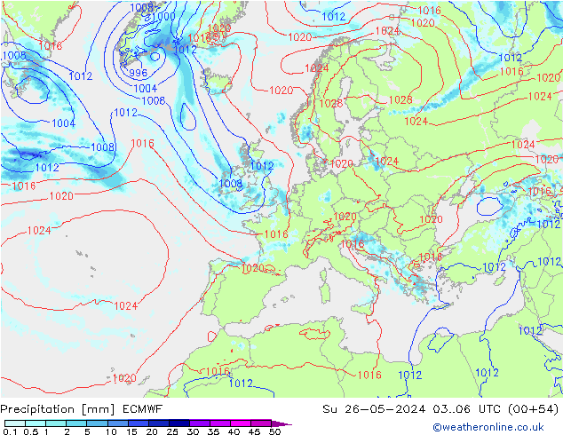 Precipitation ECMWF Su 26.05.2024 06 UTC