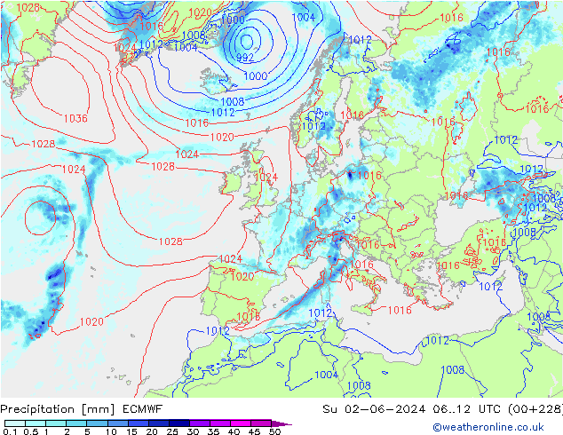 Niederschlag ECMWF So 02.06.2024 12 UTC