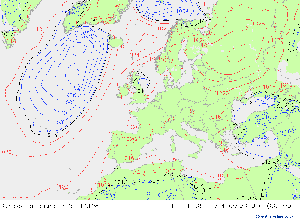 地面气压 ECMWF 星期五 24.05.2024 00 UTC