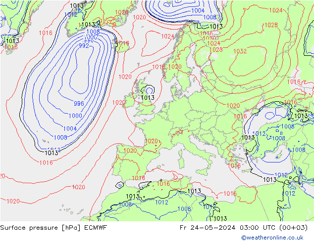 Bodendruck ECMWF Fr 24.05.2024 03 UTC