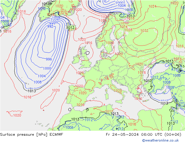 Atmosférický tlak ECMWF Pá 24.05.2024 06 UTC