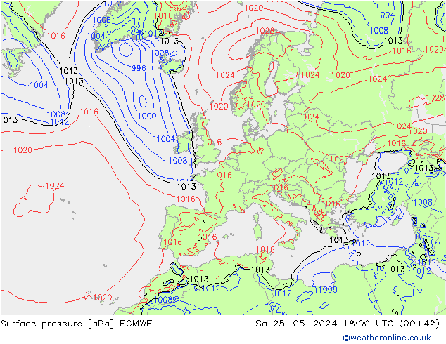 Surface pressure ECMWF Sa 25.05.2024 18 UTC