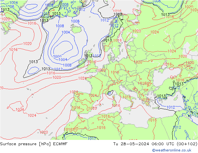 Surface pressure ECMWF Tu 28.05.2024 06 UTC