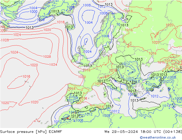 Surface pressure ECMWF We 29.05.2024 18 UTC