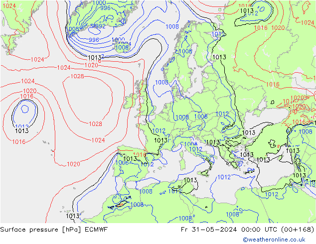 Luchtdruk (Grond) ECMWF vr 31.05.2024 00 UTC