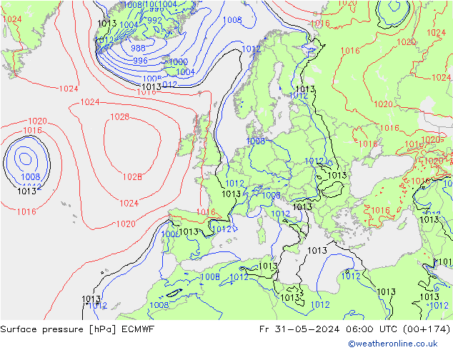 Luchtdruk (Grond) ECMWF vr 31.05.2024 06 UTC