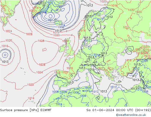 Bodendruck ECMWF Sa 01.06.2024 00 UTC