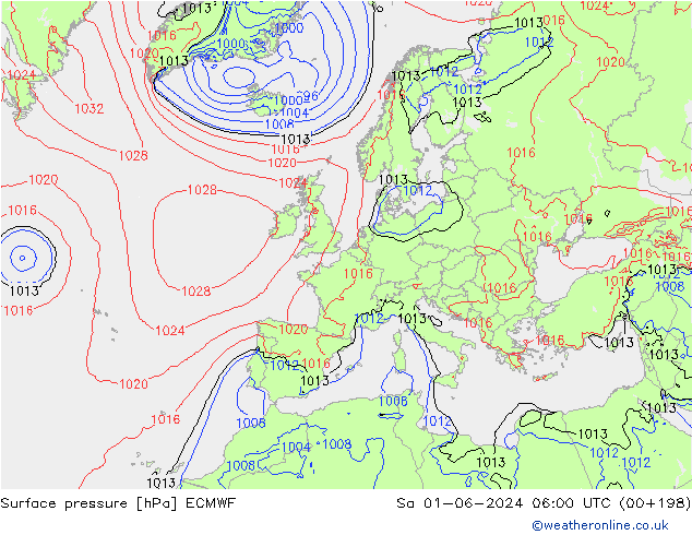 Bodendruck ECMWF Sa 01.06.2024 06 UTC