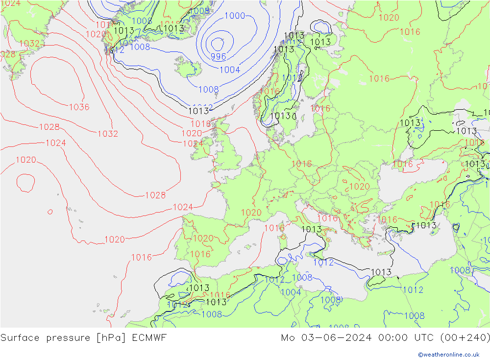 приземное давление ECMWF пн 03.06.2024 00 UTC