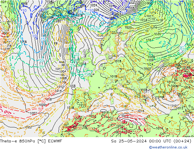 Theta-e 850hPa ECMWF  25.05.2024 00 UTC