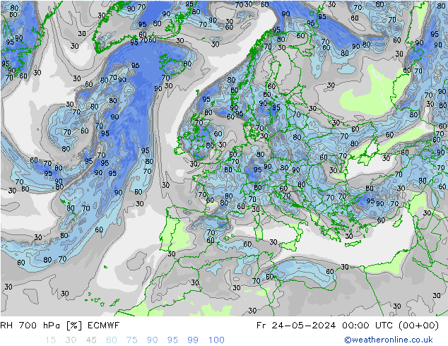 RH 700 hPa ECMWF Fr 24.05.2024 00 UTC