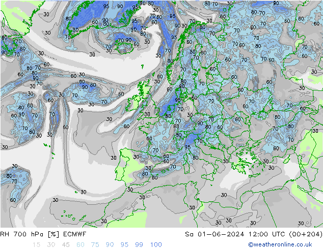 RH 700 hPa ECMWF Sa 01.06.2024 12 UTC