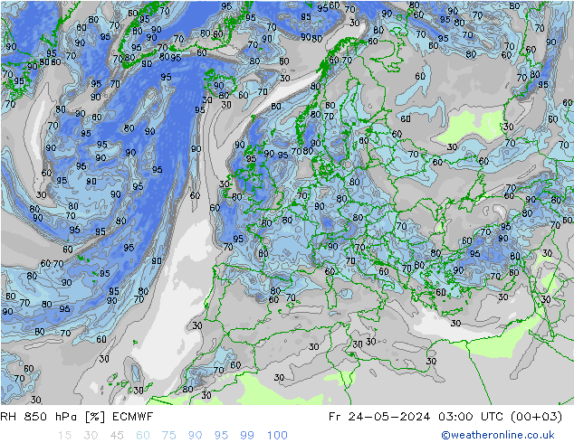 RH 850 hPa ECMWF Fr 24.05.2024 03 UTC