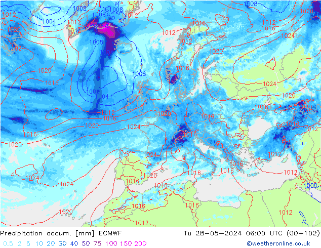 Precipitación acum. ECMWF mar 28.05.2024 06 UTC