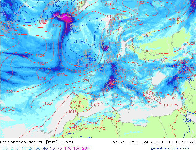 Precipitation accum. ECMWF St 29.05.2024 00 UTC