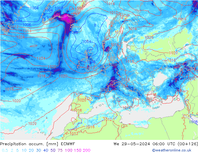 Precipitation accum. ECMWF Qua 29.05.2024 06 UTC