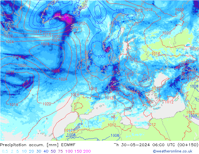 Precipitation accum. ECMWF Th 30.05.2024 06 UTC