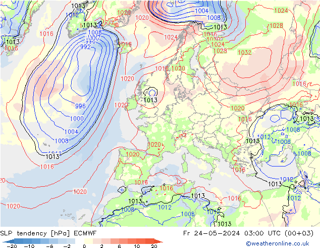 SLP tendency ECMWF Fr 24.05.2024 03 UTC