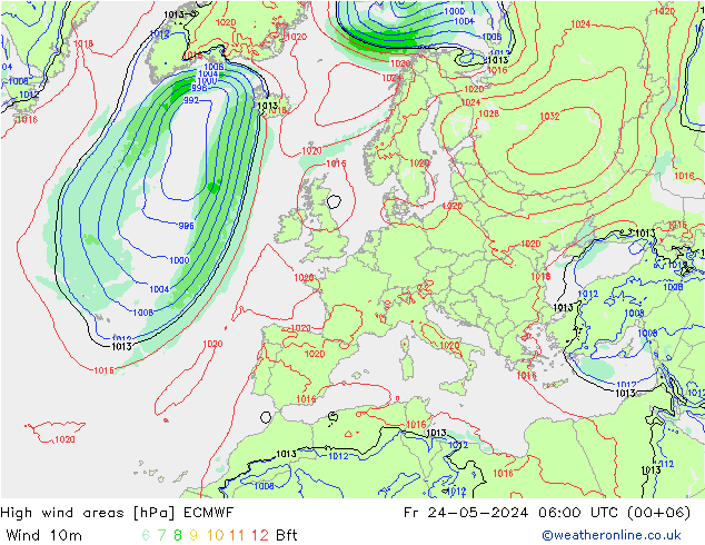 High wind areas ECMWF ven 24.05.2024 06 UTC