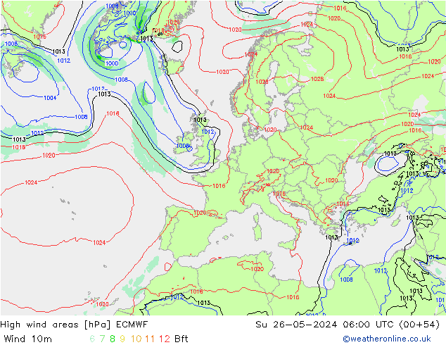 High wind areas ECMWF Ne 26.05.2024 06 UTC