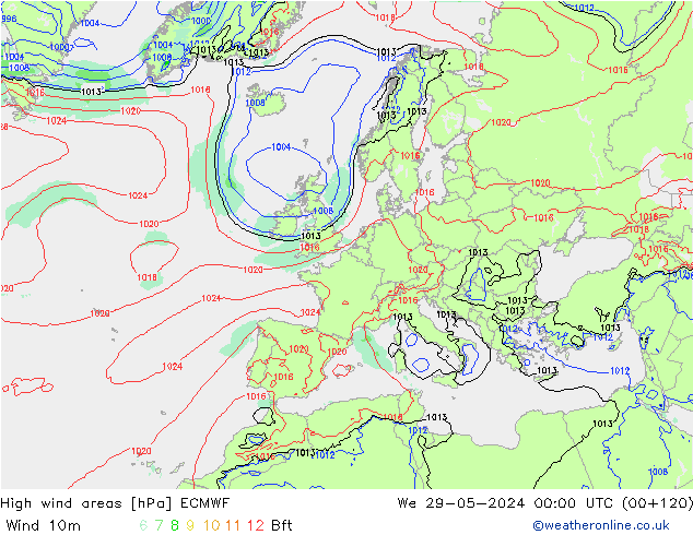 High wind areas ECMWF mer 29.05.2024 00 UTC