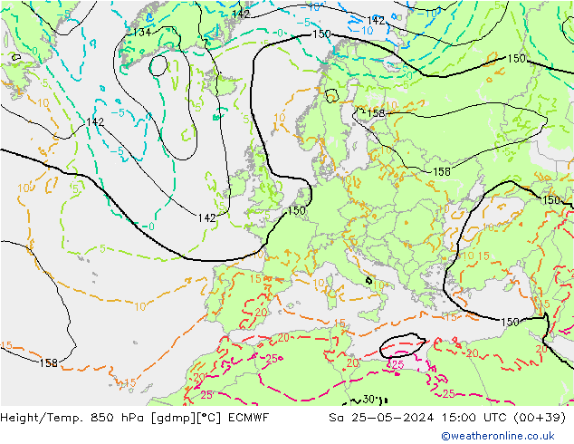 Height/Temp. 850 hPa ECMWF so. 25.05.2024 15 UTC