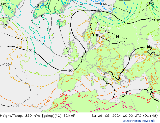 Geop./Temp. 850 hPa ECMWF dom 26.05.2024 00 UTC