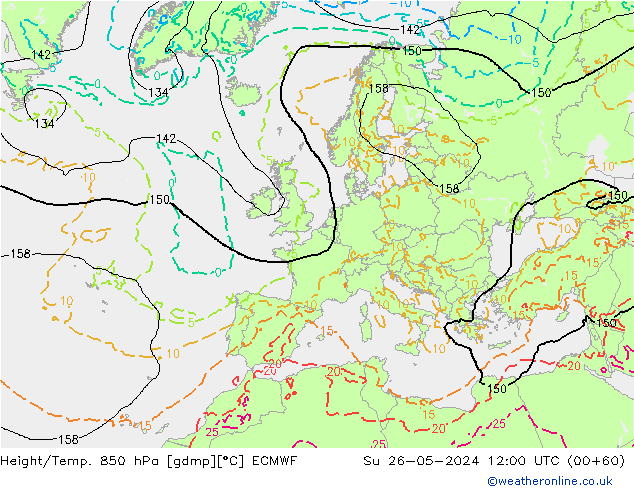 Z500/Rain (+SLP)/Z850 ECMWF Su 26.05.2024 12 UTC