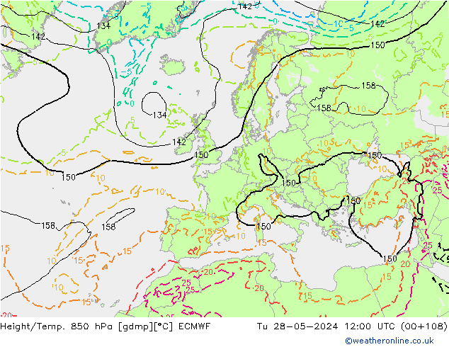 Z500/Rain (+SLP)/Z850 ECMWF Tu 28.05.2024 12 UTC