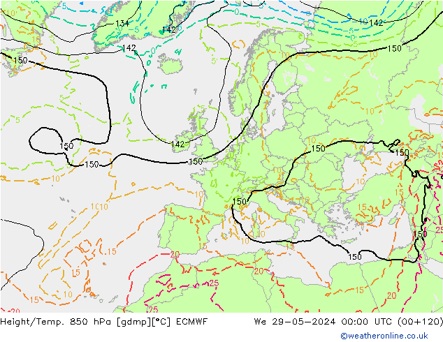 Z500/Rain (+SLP)/Z850 ECMWF Mi 29.05.2024 00 UTC