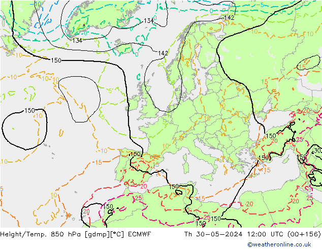 Z500/Rain (+SLP)/Z850 ECMWF чт 30.05.2024 12 UTC