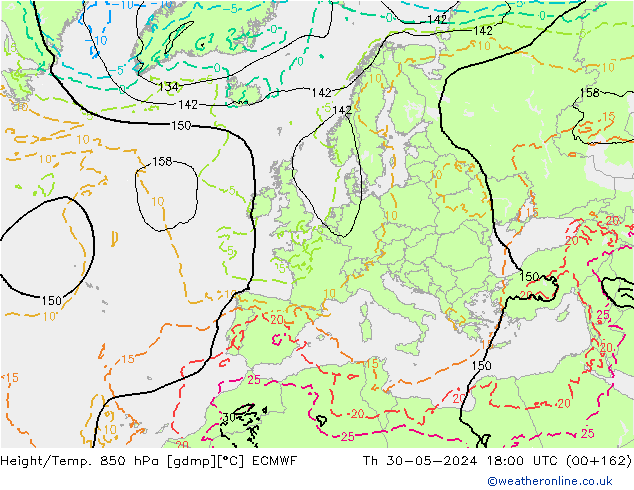 Height/Temp. 850 hPa ECMWF Th 30.05.2024 18 UTC