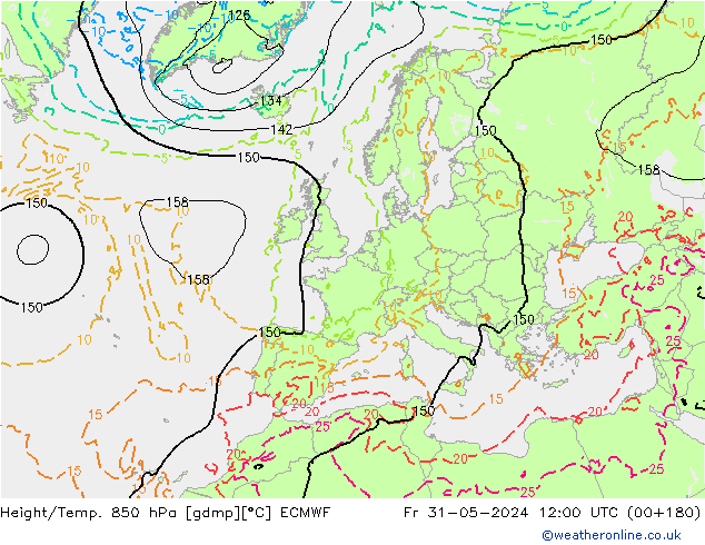 Z500/Rain (+SLP)/Z850 ECMWF Fr 31.05.2024 12 UTC