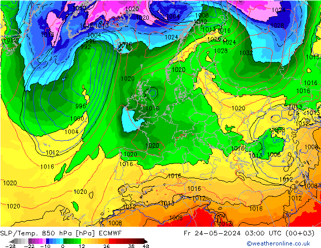 SLP/Temp. 850 hPa ECMWF Fr 24.05.2024 03 UTC