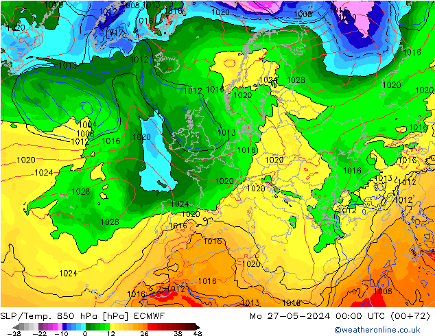 SLP/Temp. 850 hPa ECMWF Mo 27.05.2024 00 UTC